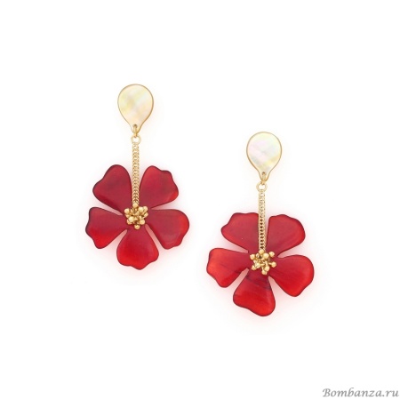 Серьги Nature Bijoux, Hibiscus, с перламутром и цветком из рога, NB25.1-12-79986 красный