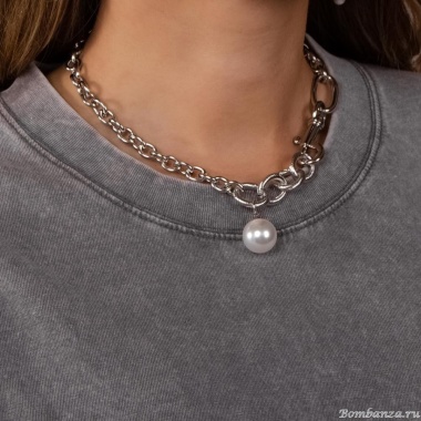Колье Moon Paris, Ringo, с жемчужной бусиной, MR-24.06-041 серебристый