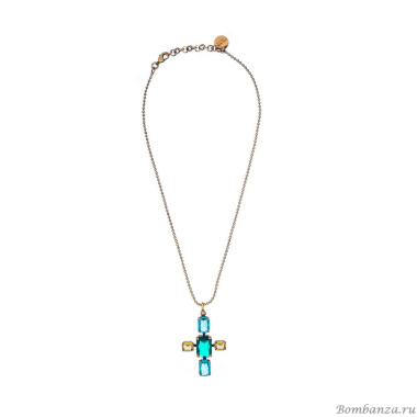 Колье Thot Gioielli, с подвеской-крестом и рейнстоунами, TG25.1-CLV51 зеленый