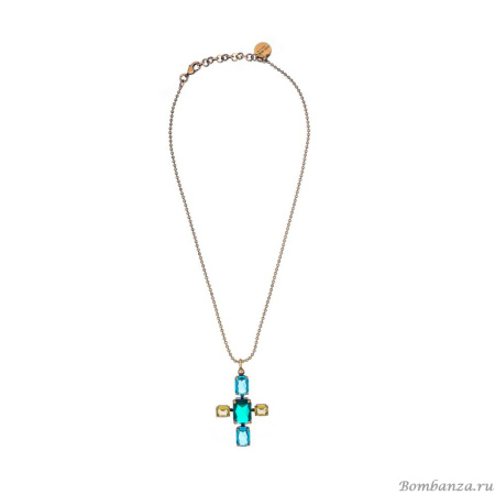 Колье Thot Gioielli, с подвеской-крестом и рейнстоунами, TG25.1-CLV51 зеленый