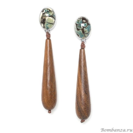 Серьги Nature Bijoux, Greenway, с термитником и подвесками из дерева дуба, NB20.1-12-74347