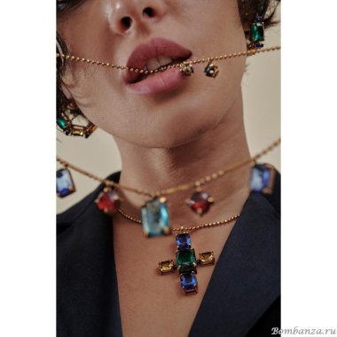 Колье Thot Gioielli, с подвеской-крестом и рейнстоунами, TG25.1-CLV51 зеленый