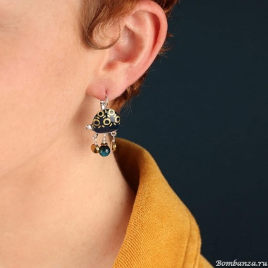 Серьги TARATATA, Galapagos, золотая краска, бусины гематита, нефрита, TT-E25-10796-104 синий Серьги TARATATA, Galapagos, золотая краска, бусины гематита, нефрита, TT-E25-10796-104 синий