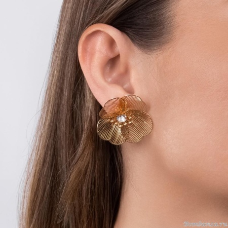 Серьги Moon Paris, в форме цветка с кристаллом, Mo-Y24.06-039 золотистый