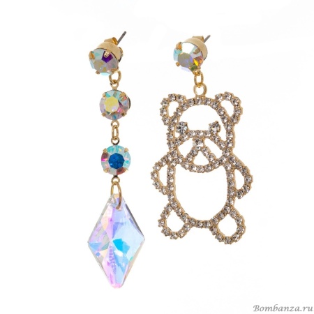 Серьги Moon Paris, Ringo Queen, асимметричные, с кристаллами, MRQ-23.12-099 золотистый