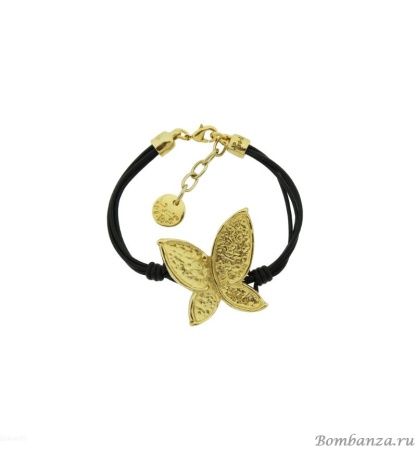 Браслет Tra-la-ra, Vuela, кожаный, с бабочкой, TLR23-224O015 золотистый