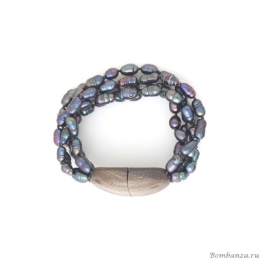 Браслет Nature Bijoux, Pebble Beach, жемчуг и вставка из эбенового дерева, NB25.2-13-44323 серый
