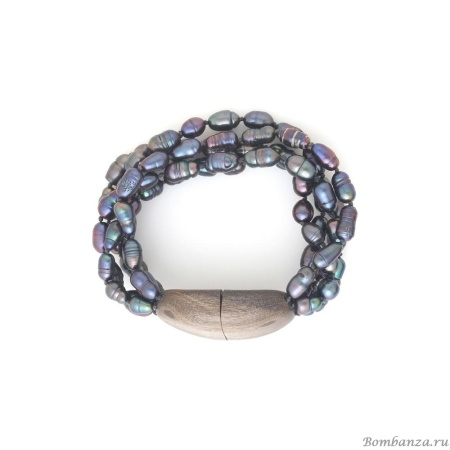 Браслет Nature Bijoux, Pebble Beach, жемчуг и вставка из эбенового дерева, NB25.2-13-44323 серый