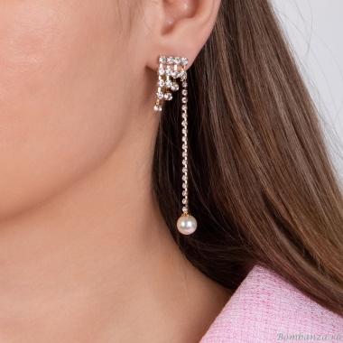 Серьги Moon Paris, Ringo Queen, с кристаллами и жемчужной бусиной, MRQ-24.05-015 золотистый