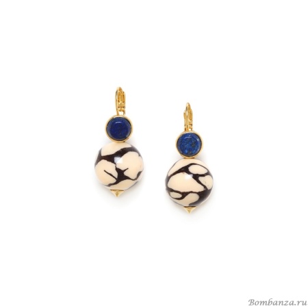 Серьги Nature Bijoux, Camouflage, с термитником в смоле и лазуритом, NB23.2-12-79102 бежевый