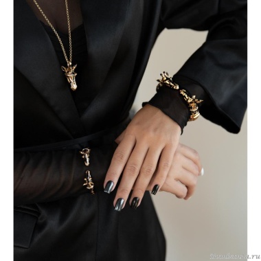 Браслет Polina Firenze, кафф, жираф с кристаллами и эмалью, PF25.2-BR4297 золотистый