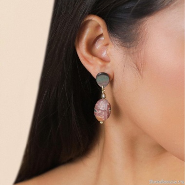 Серьги Nature Bijoux, L'ile Rousse, перламутр, жемчуг, яшма "Пикассо", NB25.2-12-90423 коричневый