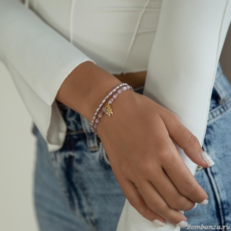 Браслет Lanzerotti, Anne with an E, двойной, жемчуг, кошачий глаз, кристаллы, LZ-25.08-253 сиреневый