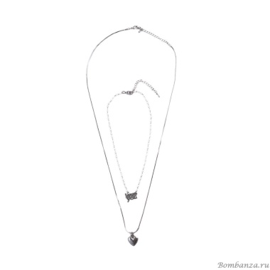 Колье Moon Paris, Ringo, две цепи,с жемчугом и подвеской love you, MR-22.04-108 серебристый Колье Moon Paris, Ringo, две цепи,с жемчугом и подвеской love you, MR-22.04-108 серебристый