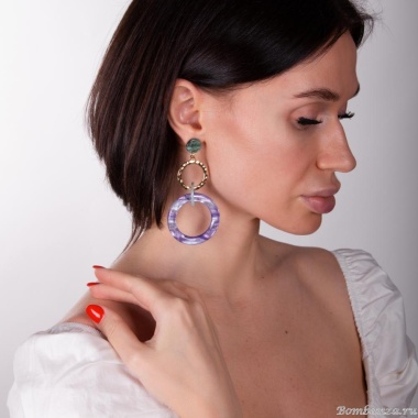 Серьги Moon Paris, Lorian, с подвесками-кольцами, ML-23.03-045 сиреневый Серьги Moon Paris, Lorian, с подвесками-кольцами, ML-23.03-045 сиреневый