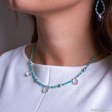 Колье Lanzerotti, Ispirazione, амазонит, жемчуг, пренит, LZ-24.10-383 бирюзовый