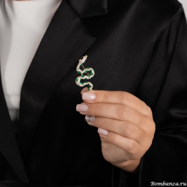 Брошь Moon Paris, змея с кристаллами, цветная эмаль, Mo-Y24.11-080 зеленый Брошь Moon Paris, змея с кристаллами, цветная эмаль, Mo-Y24.11-080 зеленый