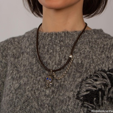 Колье Tra-la-ra, Tatoo, с подвеской-черепами и кристаллами, TLR24-522P204 синий