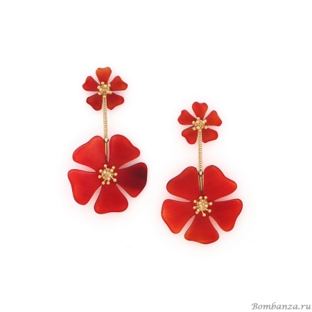 Серьги Nature Bijoux, Hibiscus, с цветами из рога, NB25.1-12-79980 красный