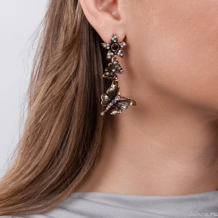 Серьги Alcozer&J, жемчуг, гранат, изумруд, рубин,Swarovski, AL2406-OP4507C золотистый