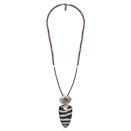 Колье Nature Bijoux, Zebra, тигровый глаз, перламутр, песок, смола, NB24.2-15-43302 черный