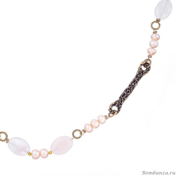 Колье Alcozer&J, с розовым кварцем и жемчугом, AL-C68RR24-R розовый