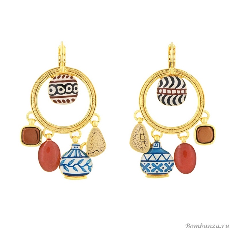 Серьги TARATATA, Antique, асимметрия, смола, пудра, гематит, TT-H25-07761-20M золотистый