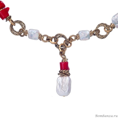 Колье Alcozer&J, с кораллом и жемчугом, AL-C68AS24-R красный