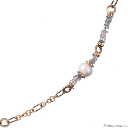 Колье Alcozer&J, с лабрадоритом и жемчугом, AL-C68KU25-R серый