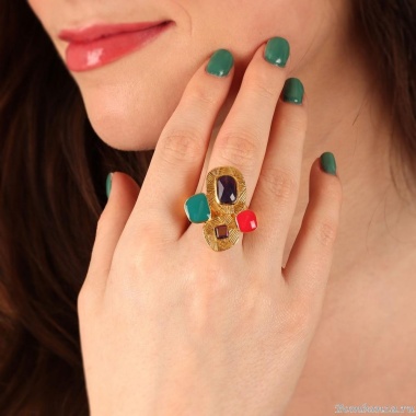 Кольцо TARATATA, Joyeuse, разъемное,со смолой,стеклянными бусинами, TT-H24-11421-20M золотистый