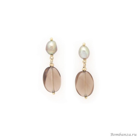 Серьги Nature Bijoux, L'ile Rousse, с жемчугом и дымчатым кварцем, NB25.2-12-90426 коричневый