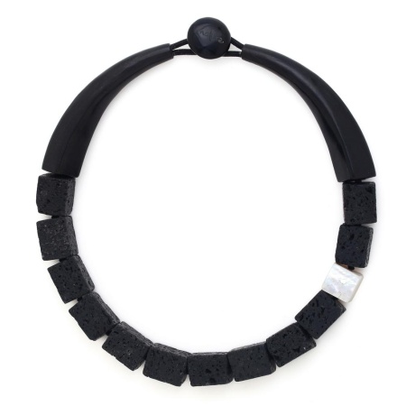 Колье Nature Bijoux, Volcan, перламутр, вулканическая лава, рог, NB25.2-15-43590 черный