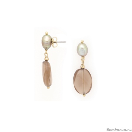 Серьги Nature Bijoux, L'ile Rousse, с жемчугом и дымчатым кварцем, NB25.2-12-90426 коричневый