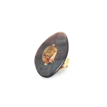Кольцо Nature Bijoux, L'ile Rousse, с перламутром и яшмой "Пикассо", NB25.2-19-25911 серый