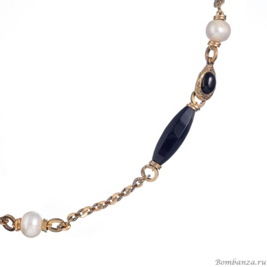 Колье Alcozer&J, с агатом и жемчугом, AL-C68DK25-R черный