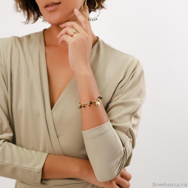 Браслет Franck Herval, Malia, рог, лабрадорит,кварц,Swarovski,бусины, FH23.2-13-72424 золотистый
