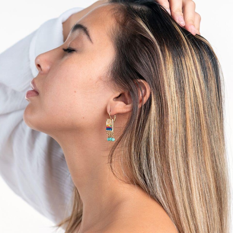 Серьги Taratata, Terre de feu, с кожаной вставкой, со стразами, бусинами и плетеным бамбуком, TT-E20-02710-20M