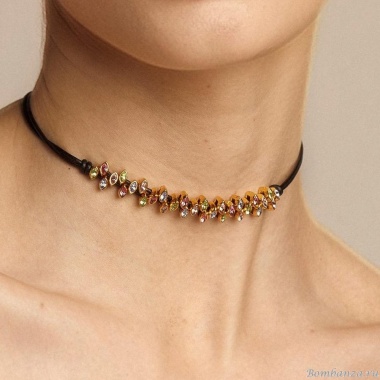 Колье VIDDA, Navette, кожаное, с кристаллами Swarovski, VD23.2-01632 розовый, 50см