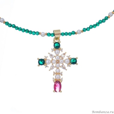 Колье Lanzerotti, Splendore, жемчуг, кристаллы, цирконий, LZ-24.08-344 зеленый