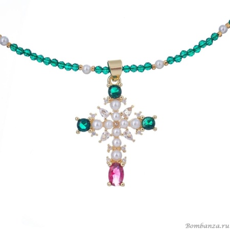 Колье Lanzerotti, Splendore, жемчуг, кристаллы, цирконий, LZ-24.08-344 зеленый