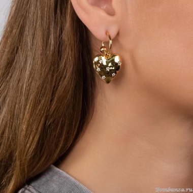 Серьги Moon Paris, Ringo, полукольца, с сердцем, кристаллами, MR-24.06-036 золотистый