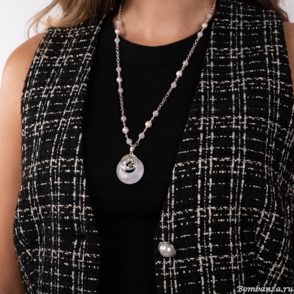Колье Lanzerotti, Splendore, с жемчугом, жадом и кварцем, LZ-24.08-326 серебристый