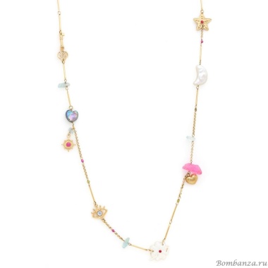 Колье Franck Herval, Angelica, жемчуг, перламутр, аквамарин, бусины, FH25.2-15-64371 золотистый