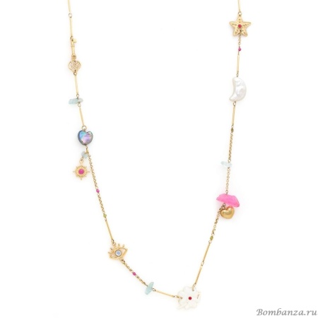 Колье Franck Herval, Angelica, жемчуг, перламутр, аквамарин, бусины, FH25.2-15-64371 золотистый