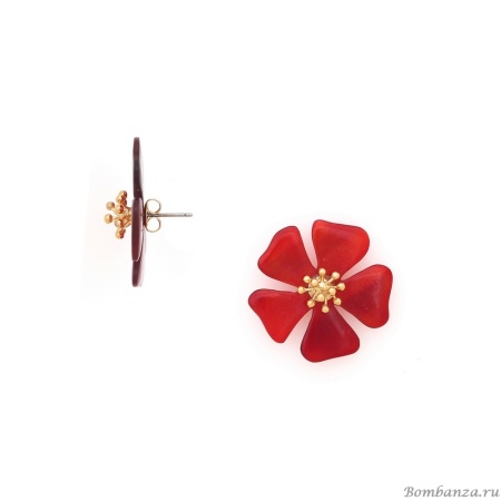 Серьги Nature Bijoux, Hibiscus, в форме цветка из рога, NB25.1-12-79979 красный