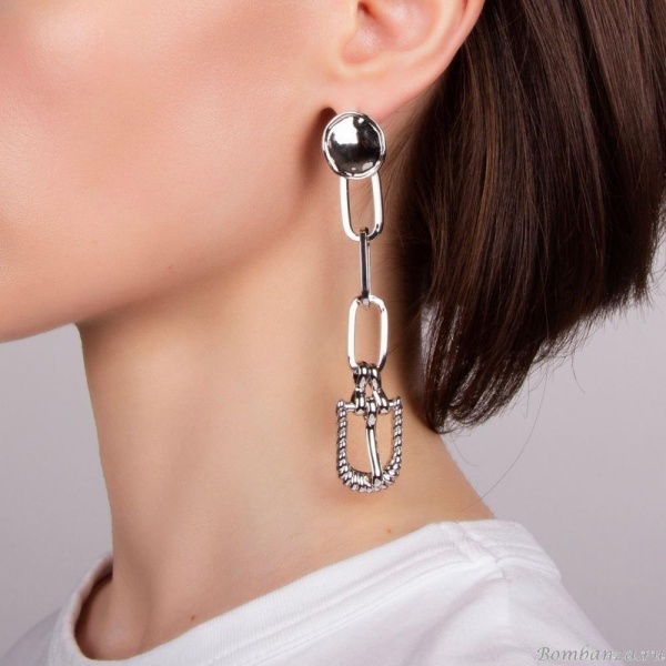 Серьги Moon Paris, Ringo, асимметричные, с пряжкой, MR-21.04-013 серебристый