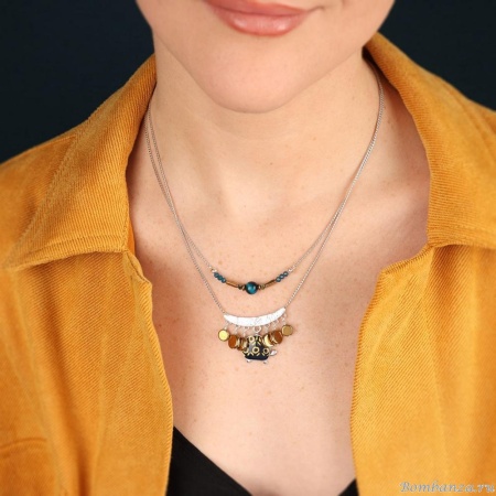 Колье TARATATA, Galapagos, золотая краска, бусина тигрового глаза, TT-E25-10116-104 синий