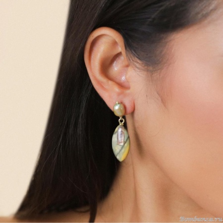 Серьги Nature Bijoux, L'ile Rousse, с жемчугом и яшмой "Пикассо", NB25.2-12-90427 серый