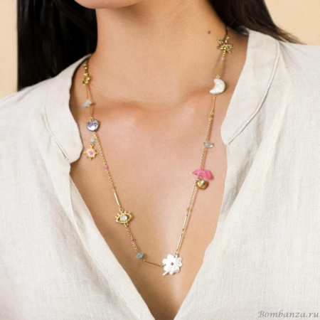 Колье Franck Herval, Angelica, жемчуг, перламутр, аквамарин, бусины, FH25.2-15-64371 золотистый