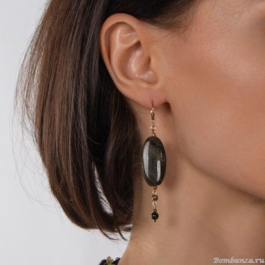 Серьги Lanzerotti, Sfarfallio, обсидиан, зеленый змеевик, гематит, LZ-24.01-087 зеленый